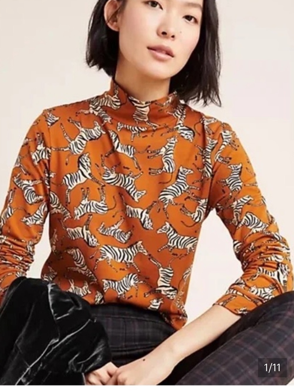 Maeve zebra mock neck long sleeve
